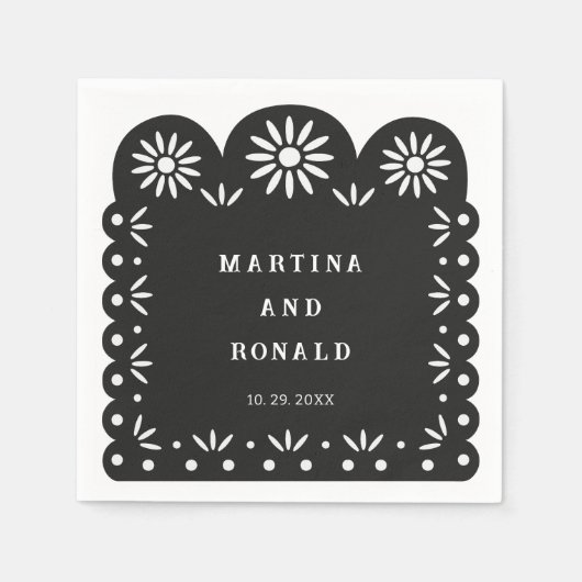 SERVIETTE EN PAPIER PICADO DE PAPEL NOIR MEXIQUE (Devant)