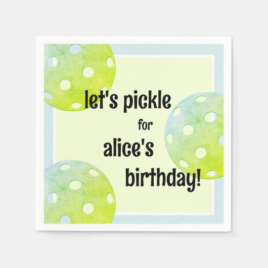 Serviette En Papier Pickball Party Sports Green Custom (Devant)