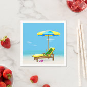 Serviette En Papier Picket Vert Sur Le Transat De Plage (En situation)