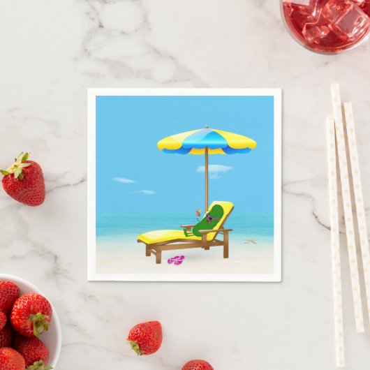 Serviette En Papier Picket Vert Sur Le Transat De Plage (En situation)