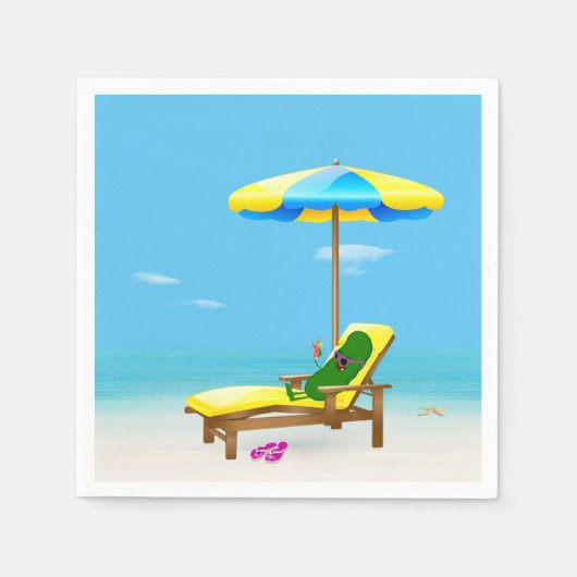 Serviette En Papier Picket Vert Sur Le Transat De Plage (Devant)