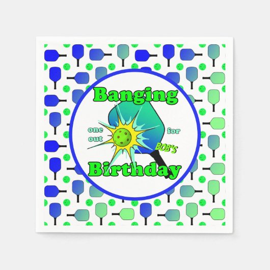 Serviette En Papier Pickleball Anniversaire Bleu Vert Paddle Ball Beng (Devant)