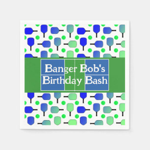 Serviette En Papier Pickleball Anniversaire Bleu Vert Paddle Ball Beng