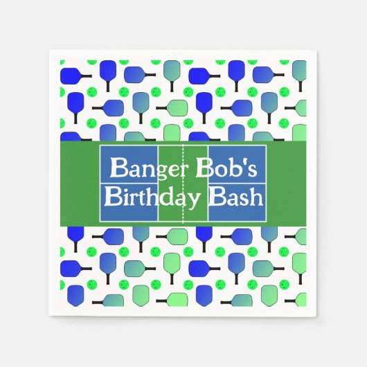 Serviette En Papier Pickleball Anniversaire Bleu Vert Paddle Ball Beng (Devant)