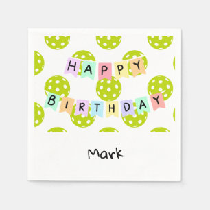 Serviette En Papier Pickleball avec bannière d'anniversaire heureuse