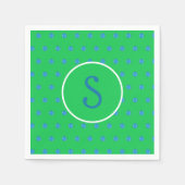 Serviette En Papier Pickleball bleu Preppy initial vert (Devant)