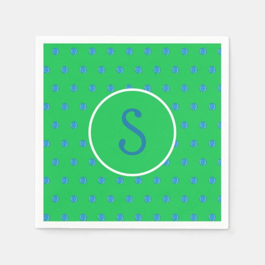 Serviette En Papier Pickleball bleu Preppy initial vert (Devant)