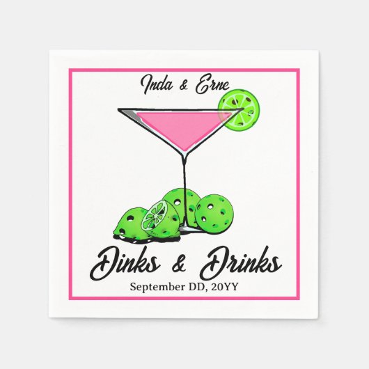 Serviette En Papier Pickleball Bridal Shower Dinks & Drinks Cosmo (Devant)