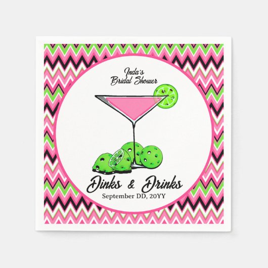 Serviette En Papier Pickleball Cosmo Dinks & Drinks Rose à Carreaux (Devant)