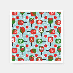 Serviette En Papier Pickleball de Noël Rouge Vert Bleu Flèches de neig
