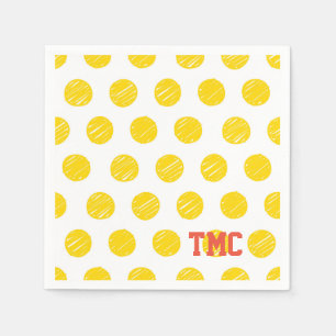 Serviette En Papier Pickleball Jaune Polka Dot Balls Initiales Personn