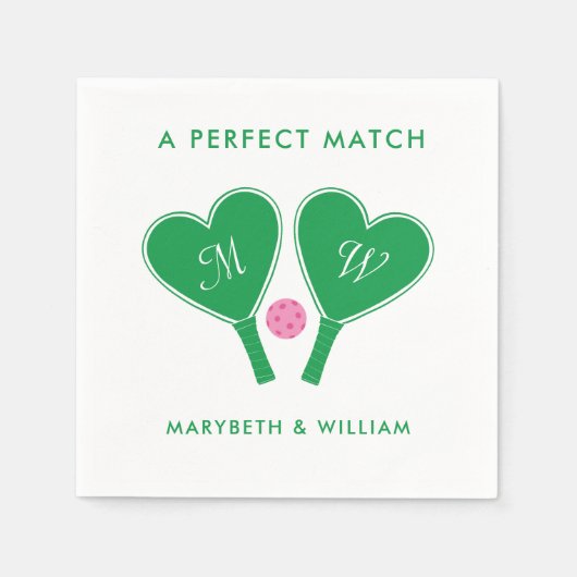 Serviette En Papier Pickleball Mariage rose et vert Preppy (Devant)