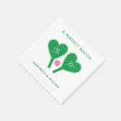 Serviette En Papier Pickleball Mariage rose et vert Preppy (Coin)