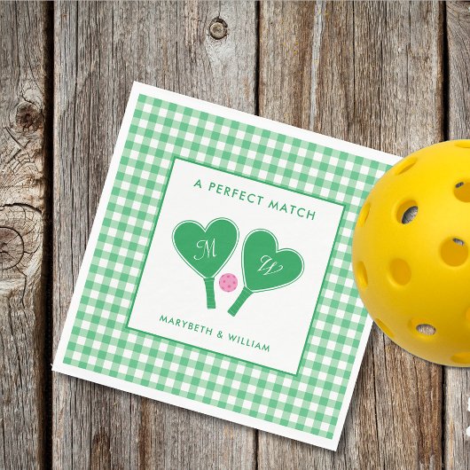 Serviette En Papier Pickleball Mariage rose et vert Preppy