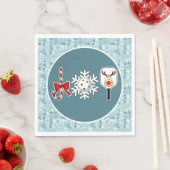 Serviette En Papier Pickleball Noël Joie Bleu et Blanc Snowballs (En situation)