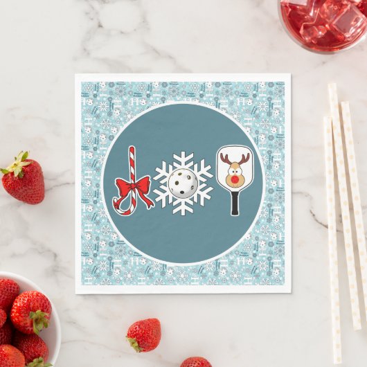 Serviette En Papier Pickleball Noël Joie Bleu et Blanc Snowballs (En situation)