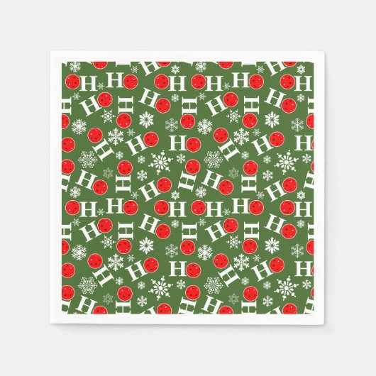 Serviette En Papier Pickleball Noël Rouge Vert Feux de neige Ho Ho Ho (Devant)