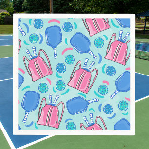 Serviette En Papier Pickleball Paddles et Balls Blue