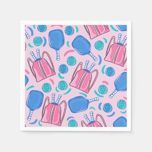 Serviette En Papier Pickleball Paddles et boules Pink Preppy (Devant)