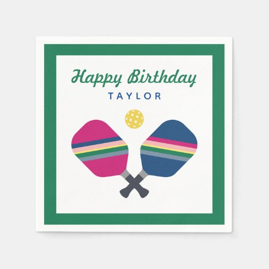Serviette En Papier Pickleball Party Nom personnalisé Green Napkins (Devant)