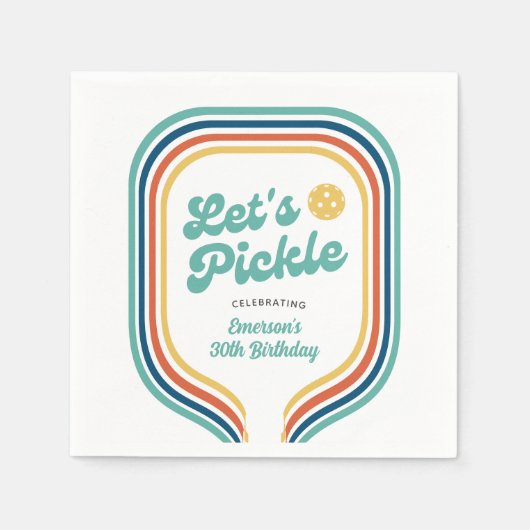 Serviette En Papier Pickleball Party Pickle Retro Rainbow Stripe (Devant)