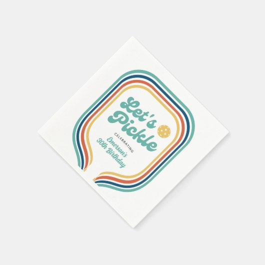 Serviette En Papier Pickleball Party Pickle Retro Rainbow Stripe (Coin)