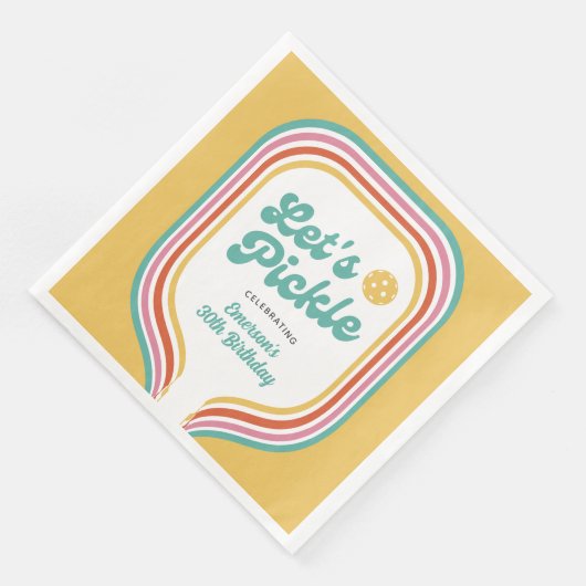 Serviette En Papier Pickleball Party Pickle Retro Rainbow Stripe (Coin)