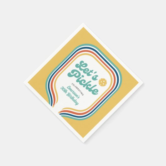 Serviette En Papier Pickleball Party Pickle Retro Rainbow Stripe (Coin)