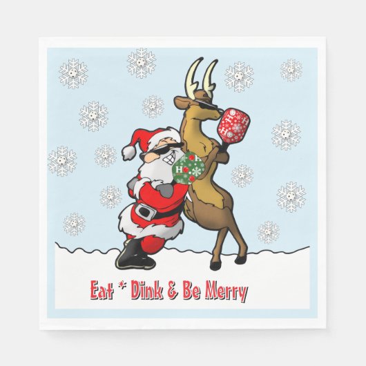 Serviette En Papier Pickleball Party Santa Reindeer Snowflakes (Devant)