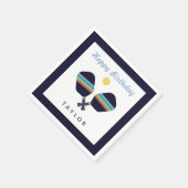 Serviette En Papier Pickleball Party Sports Bleu foncé Paddles rayées (Coin)