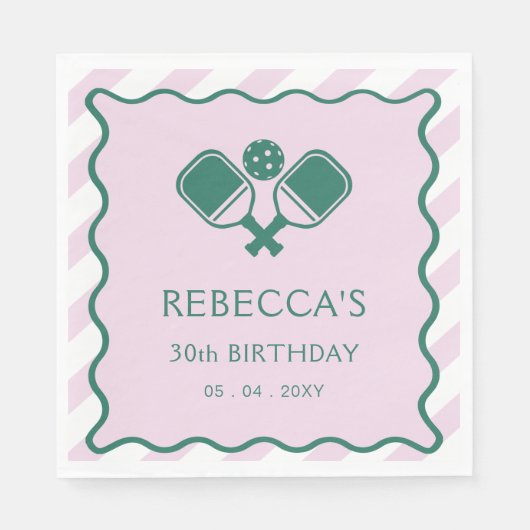 Serviette En Papier Pickleball vert rose 30e anniversaire (Devant)
