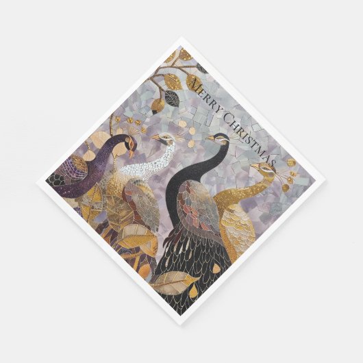 Serviette En Papier Pics Blanc Or Noël (Coin)