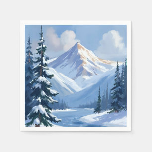 Serviette En Papier Pics du Nord Paysage de montagne hivernal peint