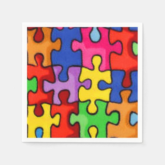 Serviette En Papier Pièces de puzzle colorées (Devant)