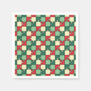 Serviette En Papier Pièces de puzzle géométrique rouge vert Motif