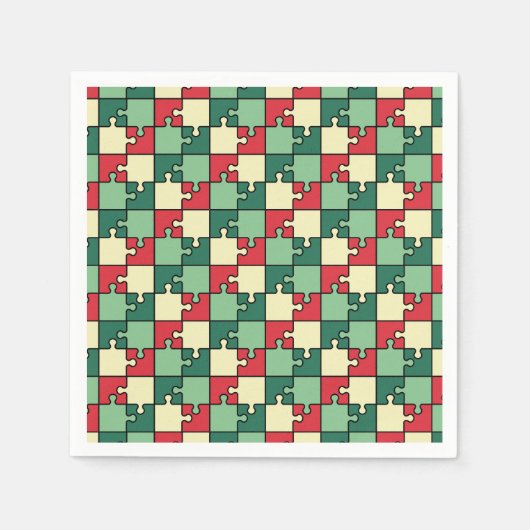 Serviette En Papier Pièces de puzzle géométrique rouge vert Motif (Devant)