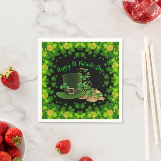 Serviette En Papier Pièces d'or et Shamrock Saint Patrick's Day (En situation)