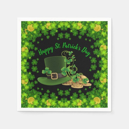 Serviette En Papier Pièces d'or et Shamrock Saint Patrick's Day (Devant)