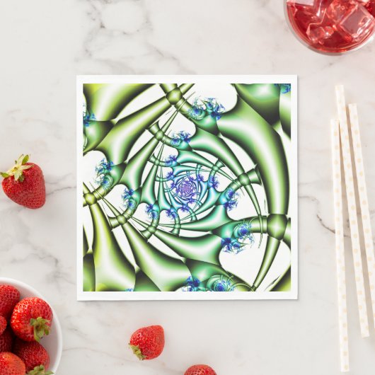 Serviette En Papier Piège | Art fractal bleu et vert (En situation)