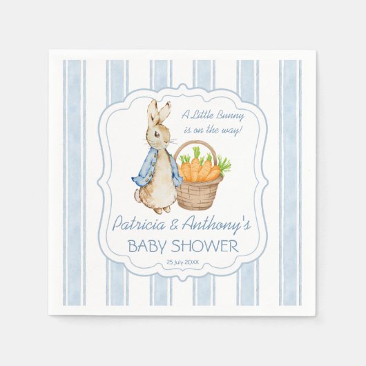 Serviette En Papier Pierre lapin bleu poussiéreux rayures baby shower  (Devant)