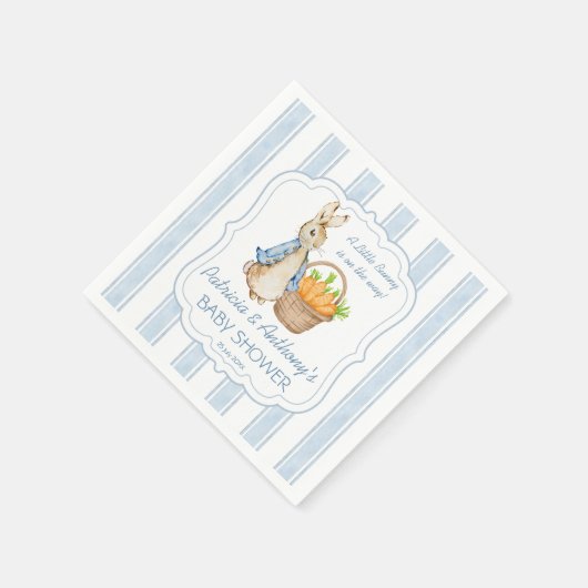 Serviette En Papier Pierre lapin bleu poussiéreux rayures baby shower (Coin)