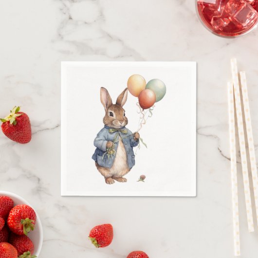 Serviette En Papier Pierre le lapin avec des ballons (En situation)
