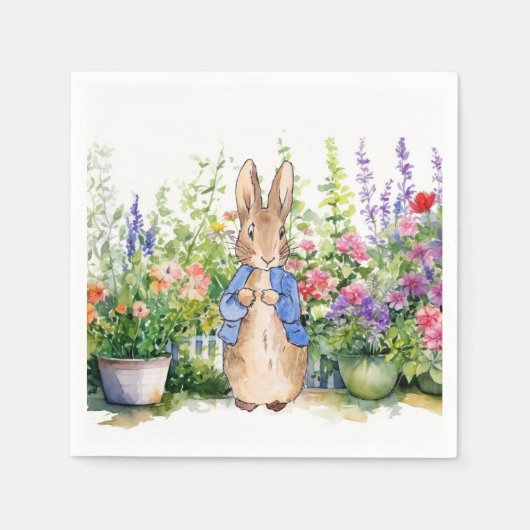 Serviette En Papier Pierre le lapin dans son jardin (Devant)