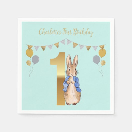 Serviette En Papier Pierre le lapin Premier anniversaire (Devant)