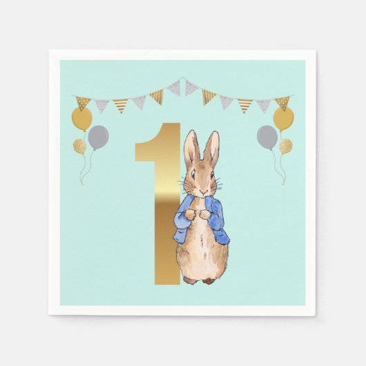 Serviette En Papier Pierre le lapin Premier anniversaire (Devant)