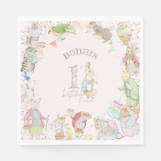 Serviette En Papier Pierre le lapin Premier anniversaire (Devant)