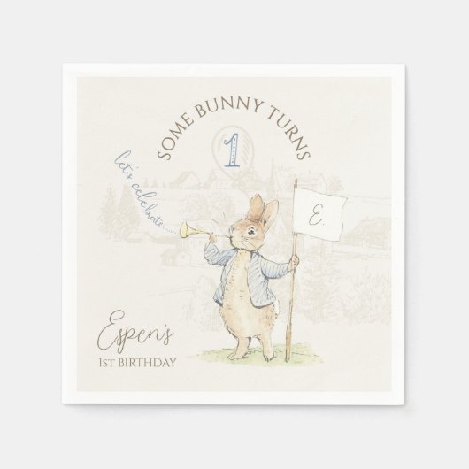Serviette En Papier Pierre le lapin Quelques lapins 1er anniversaire (Devant)