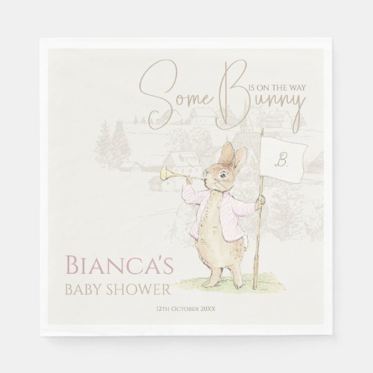 Serviette En Papier Pierre rose le lapin Un Baby shower lapin (Devant)
