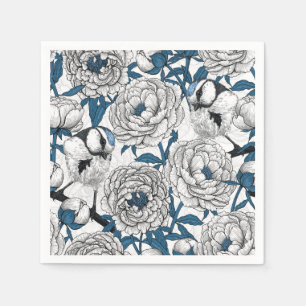 Serviette En Papier Pies blanches et mésanges bleues