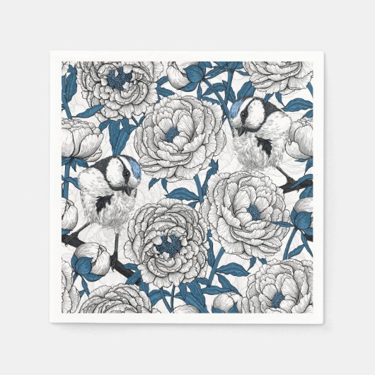 Serviette En Papier Pies blanches et mésanges bleues (Devant)